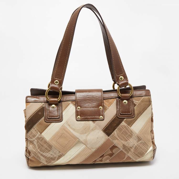 Pre Owned Coach Brown/Multicolor Leather and Canvas Patchwork Satchel