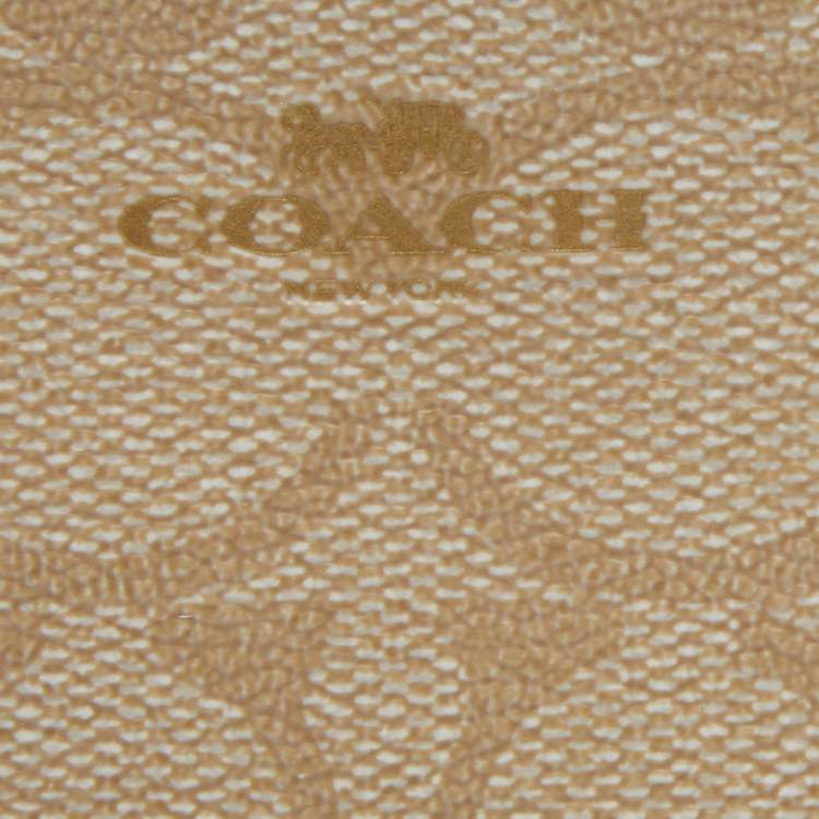 Pre Owned Coach Beige/Pink Signature Coated Canvas and Leather Zip Card Holder