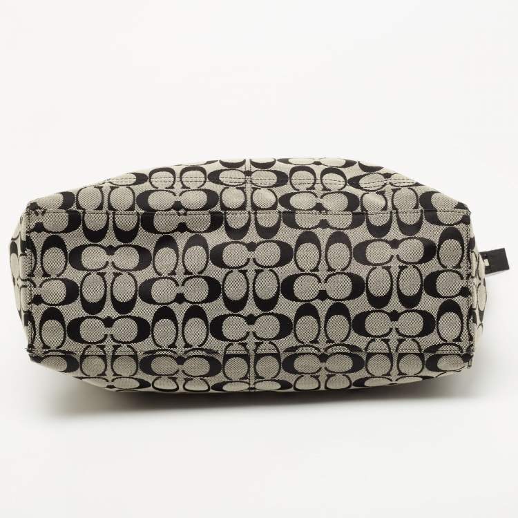 Pre Owned Coach Black/Grey Signature Canvas and Leather Penelope Tote