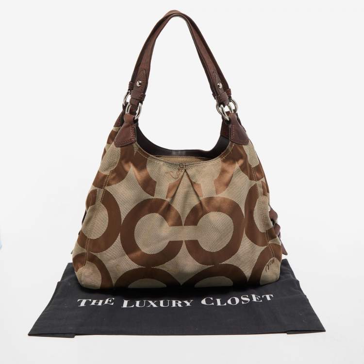 Pre Owned Coach Brown/Beige Signature Canvas and Leather Shoulder Bag