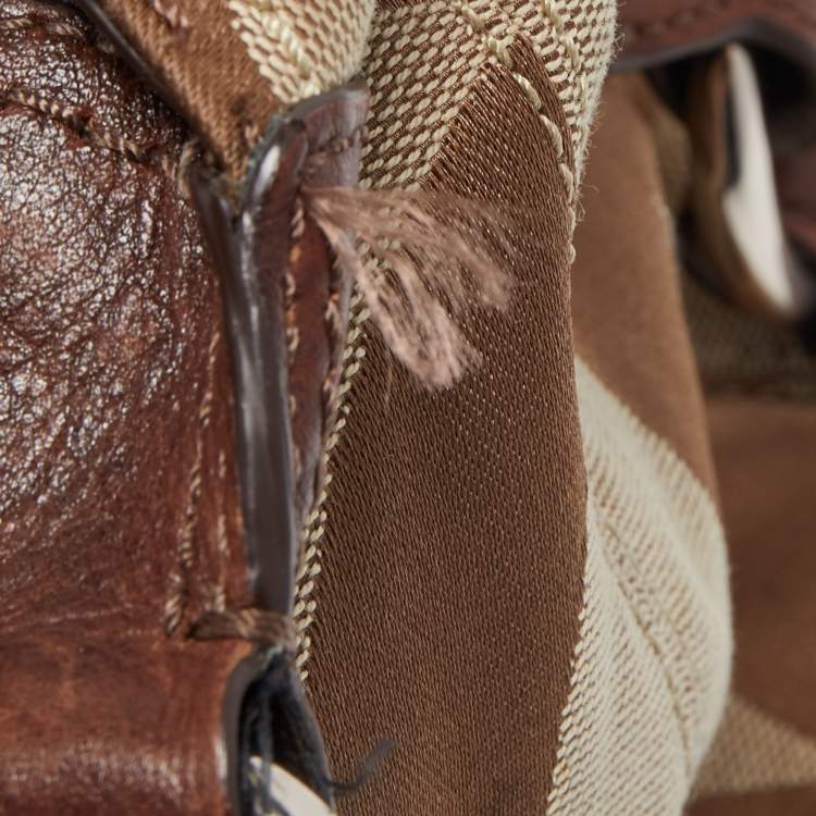 Pre Owned Coach Brown/Beige Signature Canvas and Leather Shoulder Bag