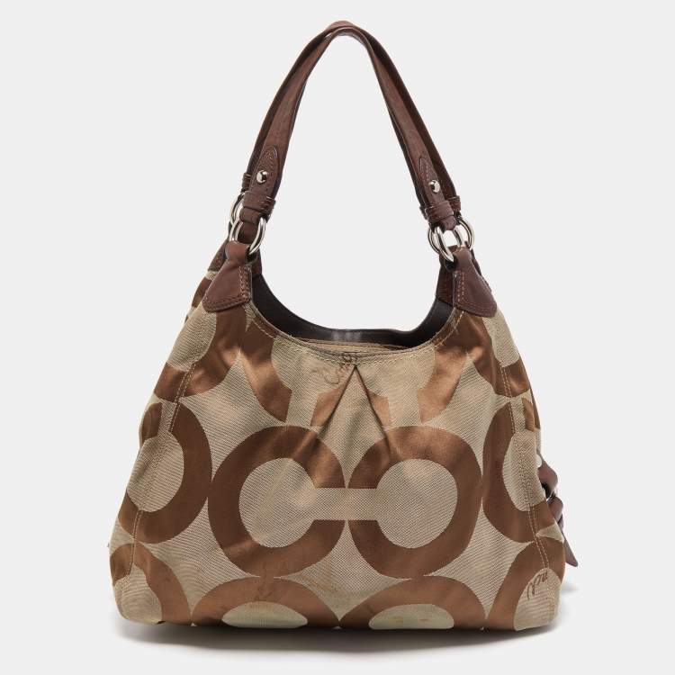 Pre Owned Coach Brown/Beige Signature Canvas and Leather Shoulder Bag