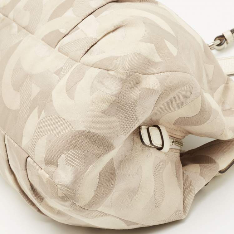 Pre Owned Coach White/Beige Op Art Canvas Madison Maggie Shoulder Bag