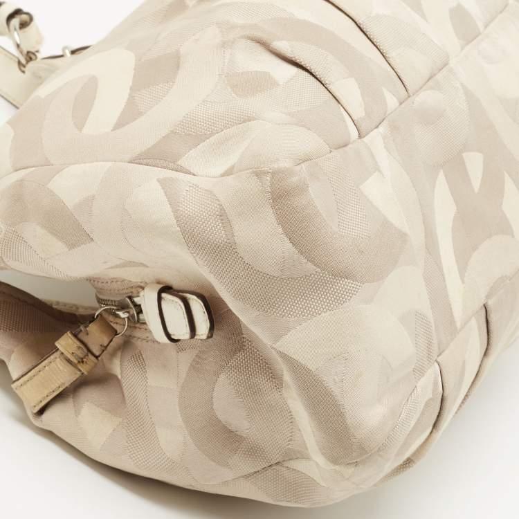 Pre Owned Coach White/Beige Op Art Canvas Madison Maggie Shoulder Bag