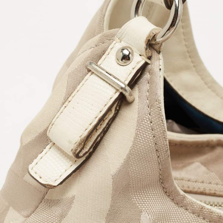 Pre Owned Coach White/Beige Op Art Canvas Madison Maggie Shoulder Bag