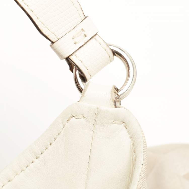 Pre Owned Coach White/Beige Op Art Canvas Madison Maggie Shoulder Bag