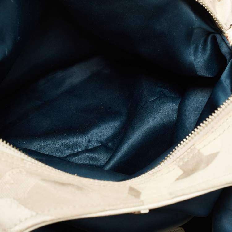 Pre Owned Coach White/Beige Op Art Canvas Madison Maggie Shoulder Bag