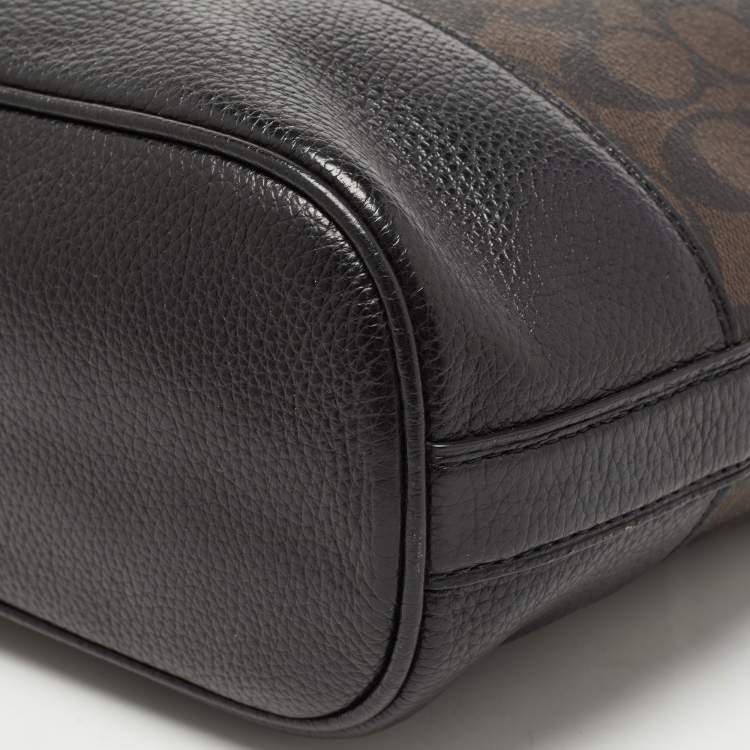 Pre Owned Coach Black/Brown Signature Coated Canvas and Leather Medium Paxton Shoulder Bag