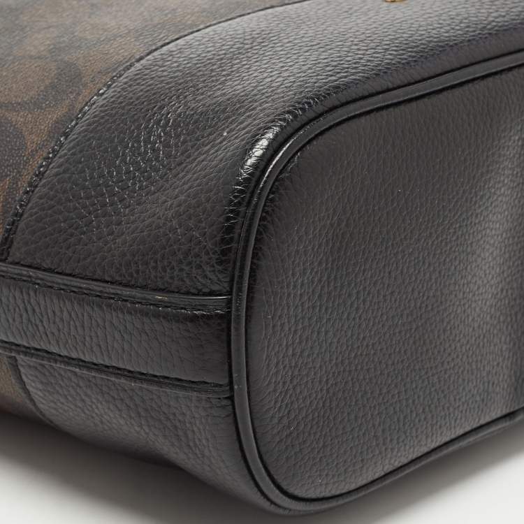 Pre Owned Coach Black/Brown Signature Coated Canvas and Leather Medium Paxton Shoulder Bag