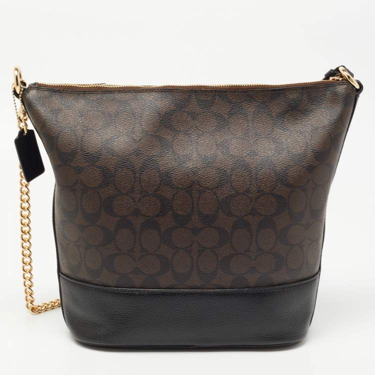 Pre Owned Coach Black/Brown Signature Coated Canvas and Leather Medium Paxton Shoulder Bag