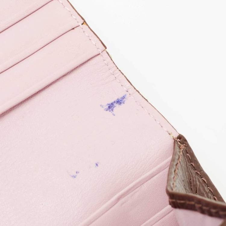 Pre Owned Coach Beige/Brown Signature Canvas and Patent Leather Flap Continental Wallet