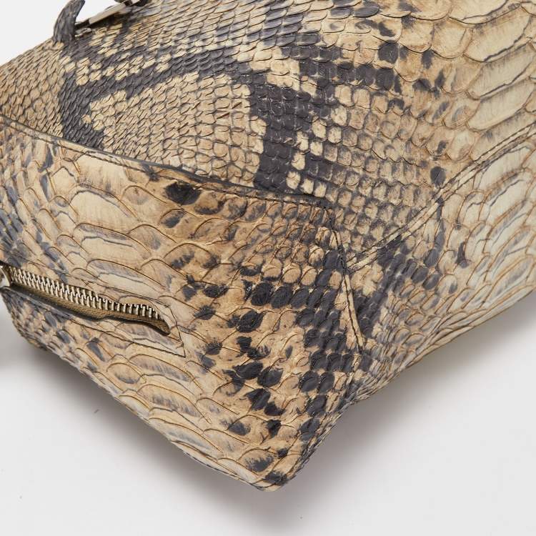 Pre Owned Coach Green Python Embossed Leather Zip Satchel