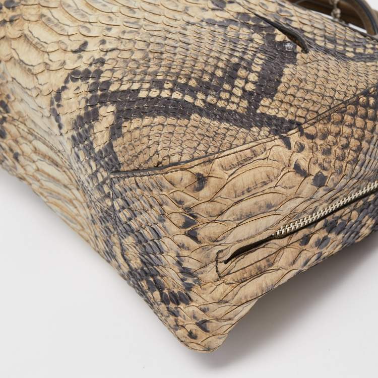 Pre Owned Coach Green Python Embossed Leather Zip Satchel