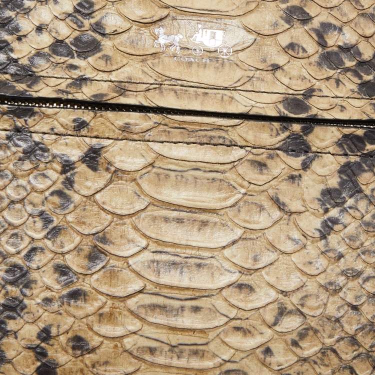 Pre Owned Coach Green Python Embossed Leather Zip Satchel