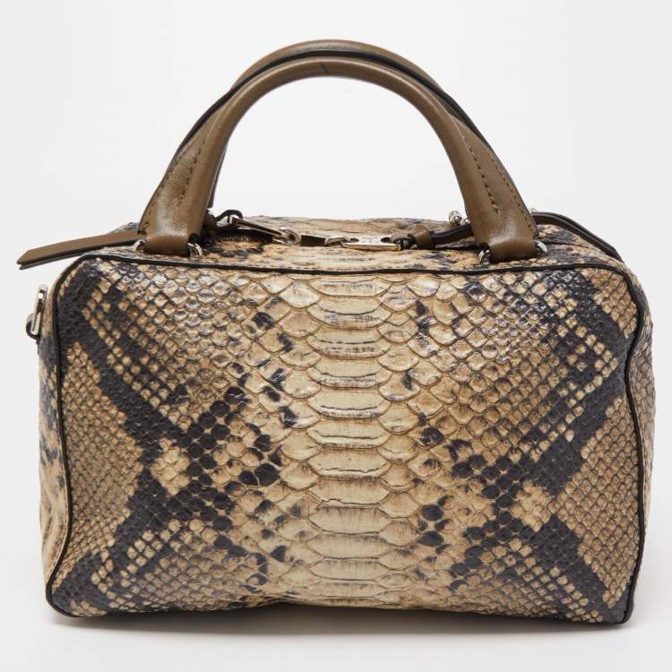 Pre Owned Coach Green Python Embossed Leather Zip Satchel