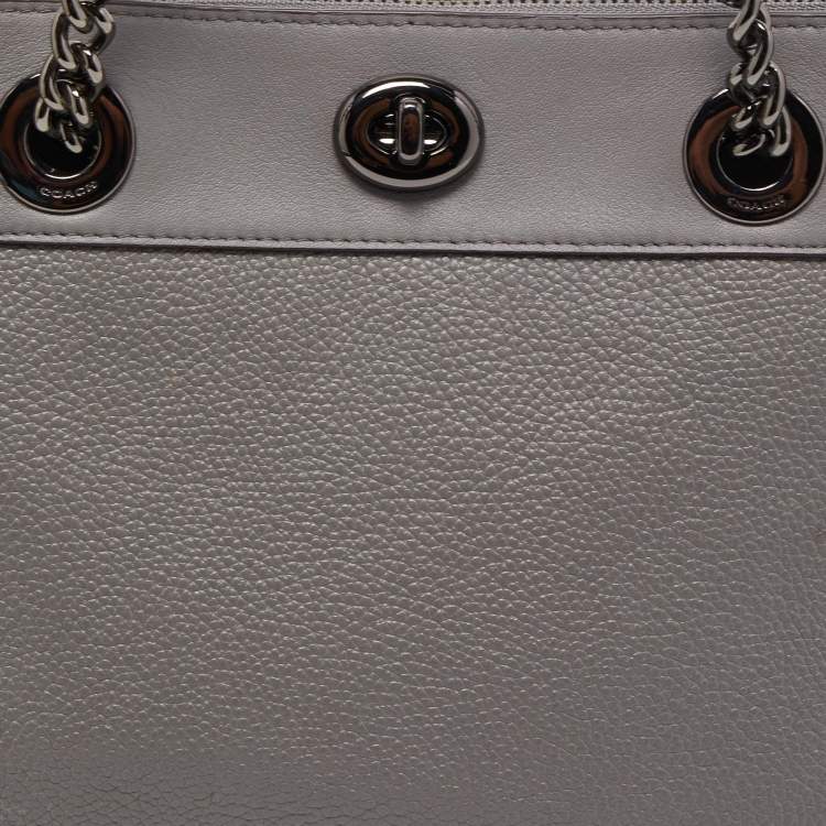 Pre Owned Coach Grey Leather and Suede Turnlock Edie Carryall Tote