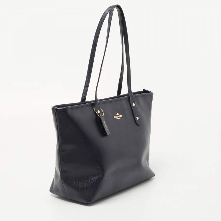 Pre Owned Coach Blue Leather City Top Zip Tote