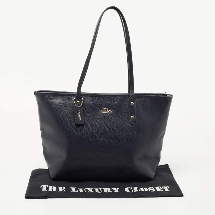 Pre Owned Coach Blue Leather City Top Zip Tote