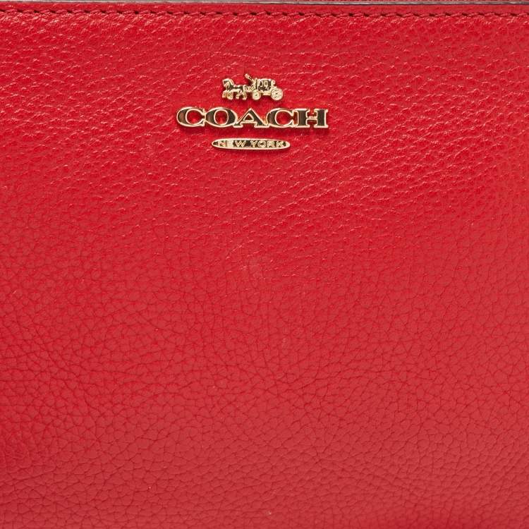 Pre Owned Coach Red Leather Zip Wristlet Clutch