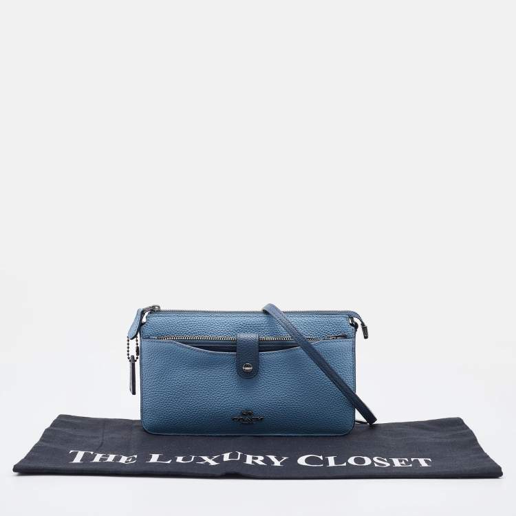 Pre Owned Coach Two Tone Blue Leather Noa Pop Up Crossbody Bag