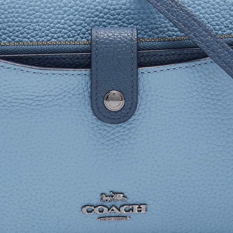 Pre Owned Coach Two Tone Blue Leather Noa Pop Up Crossbody Bag