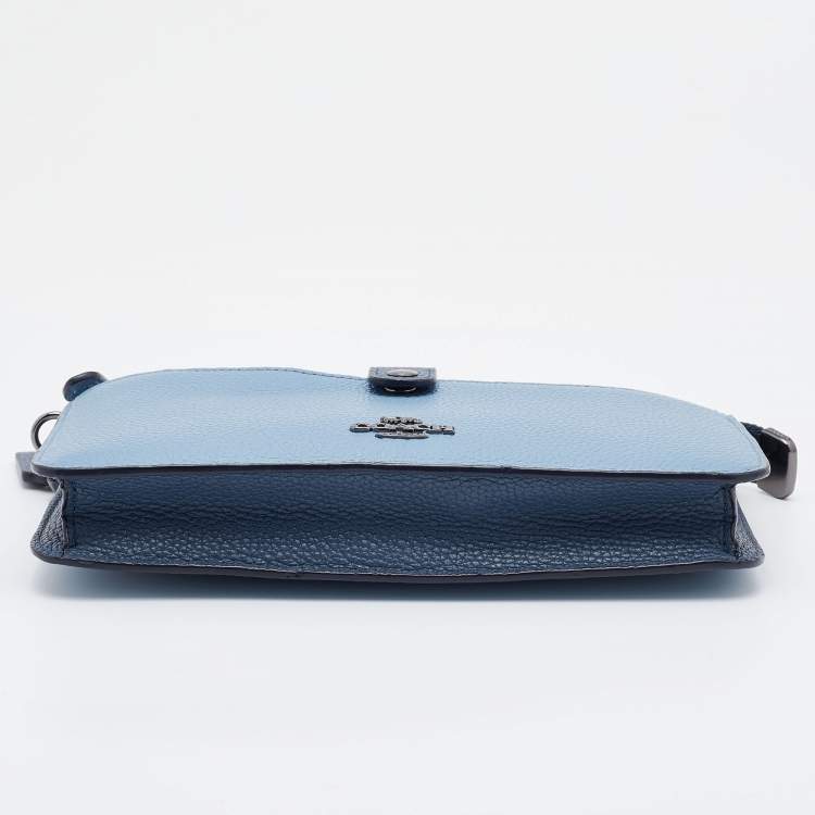 Pre Owned Coach Two Tone Blue Leather Noa Pop Up Crossbody Bag