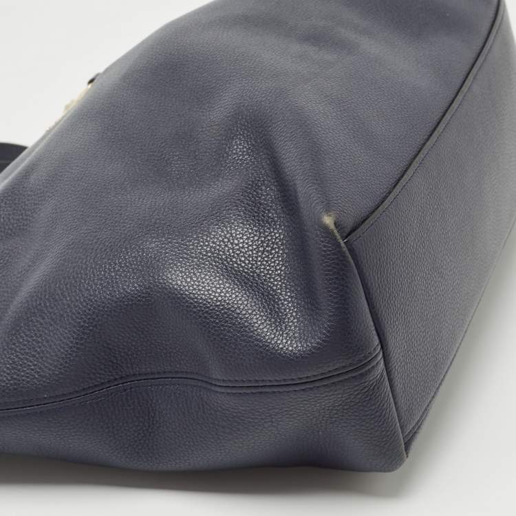 Pre Owned Coach Navy Blue Leather Sophia Chain Tote