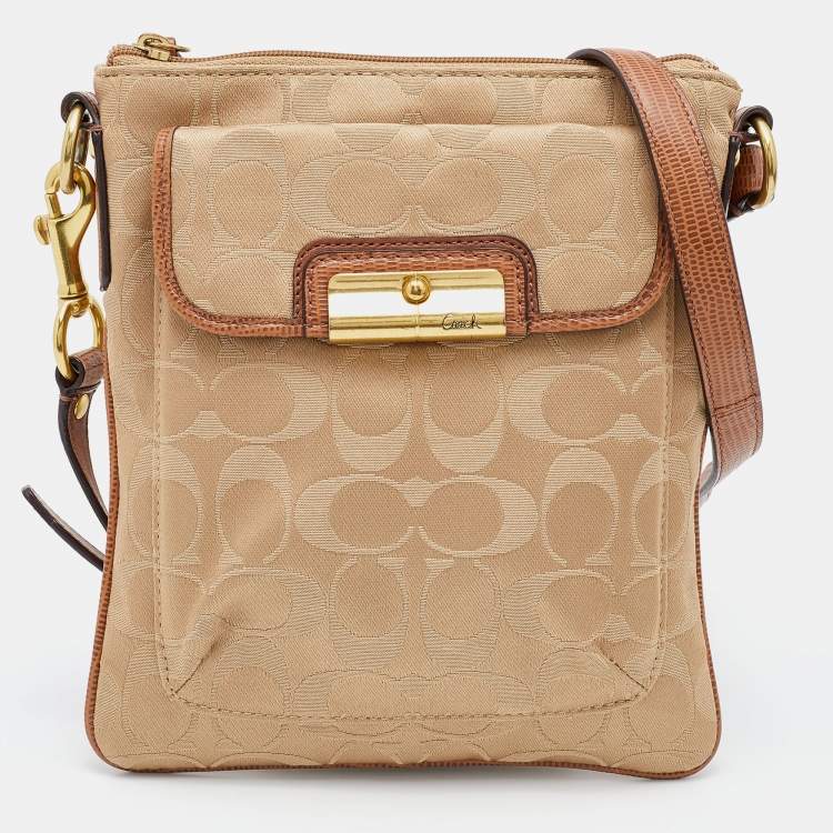 Coach Beige/Brown Signature Canvas and Leather Courie Crossbody Bag Coach
