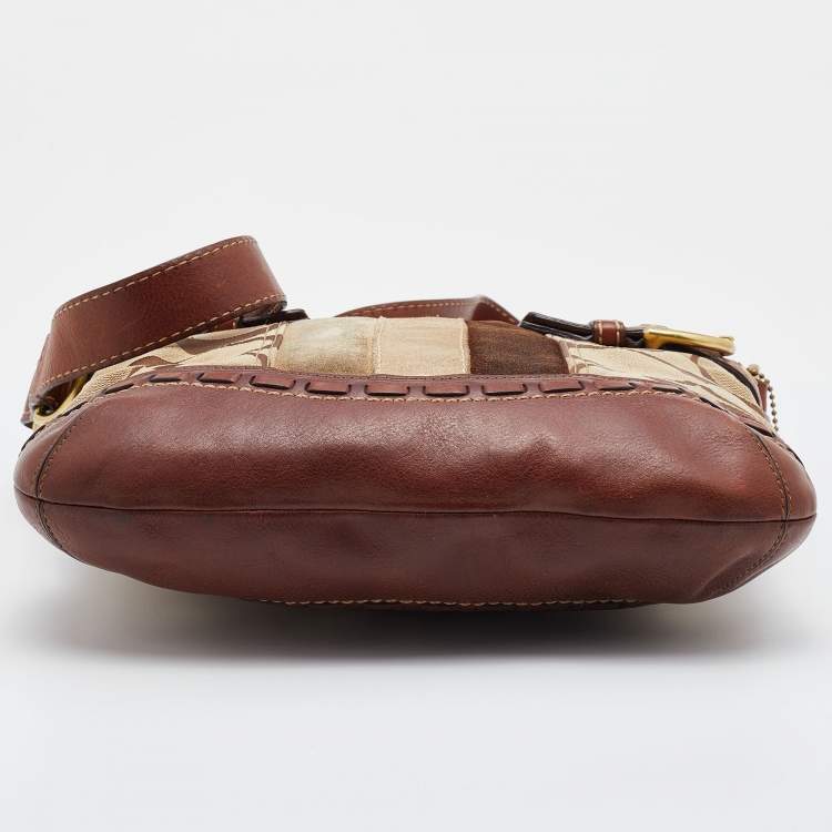 Pre Owned Coach Brown/Beige Signature Canvas, Suede and Leather Crossbody Bag