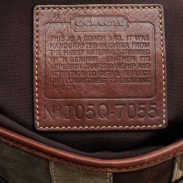 Pre Owned Coach Brown/Beige Signature Canvas, Suede and Leather Crossbody Bag