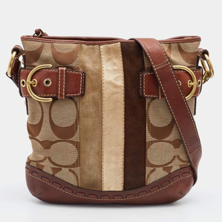 Coach Brown/Beige Signature Canvas, Suede and Leather Crossbody