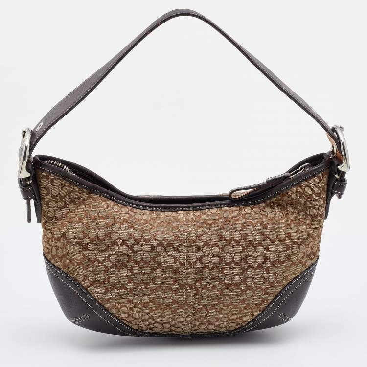 Pre Owned Coach Beige/Brown Signature Canvas and Leather Soho Hobo