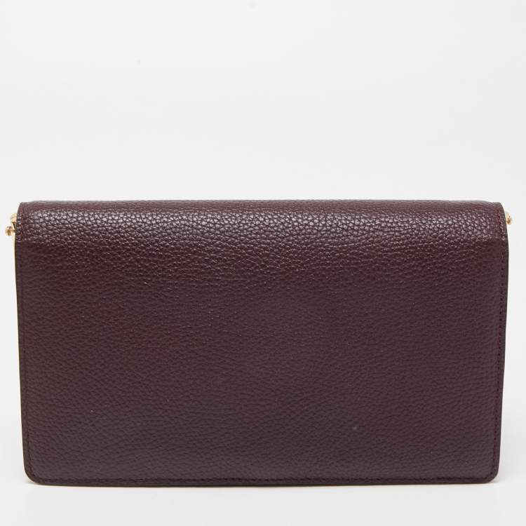 Pre Owned Coach Burgundy Leather Anna Foldover Clutch Bag