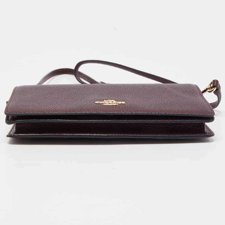 Pre Owned Coach Burgundy Leather Anna Foldover Clutch Bag