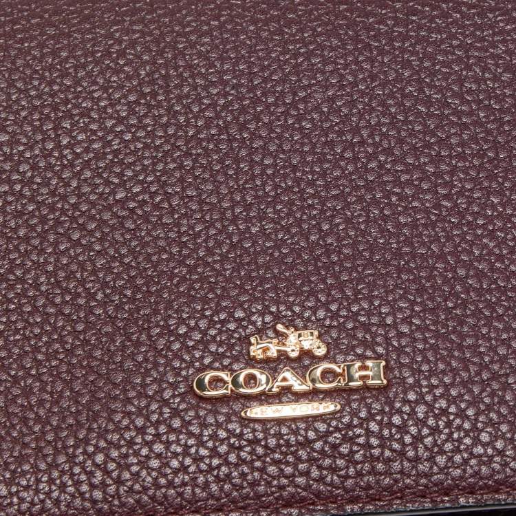 Pre Owned Coach Burgundy Leather Anna Foldover Clutch Bag