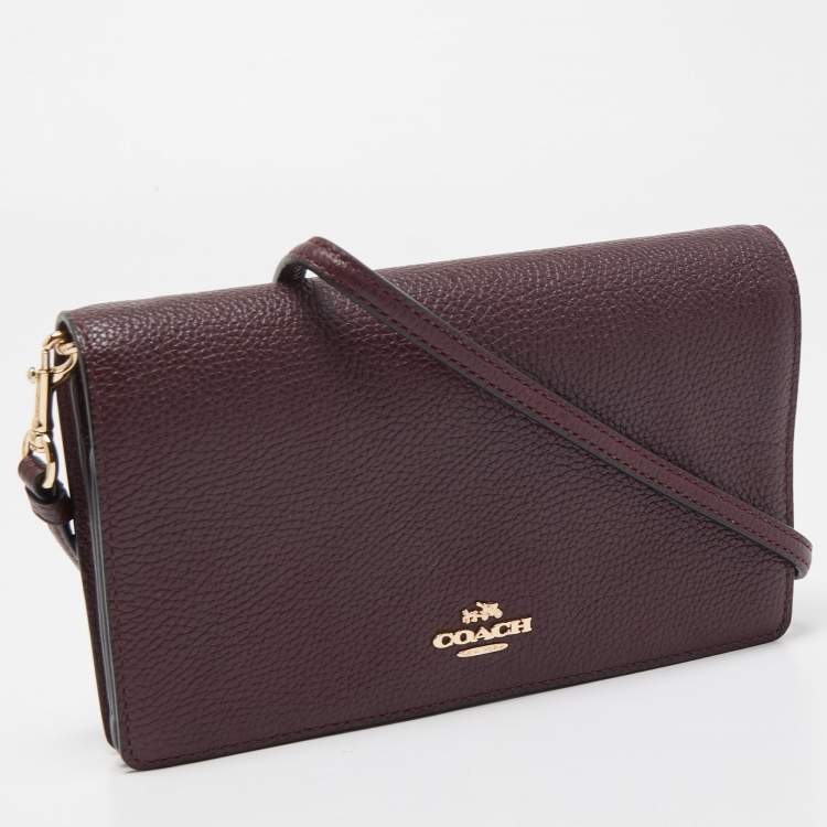 Pre Owned Coach Burgundy Leather Anna Foldover Clutch Bag
