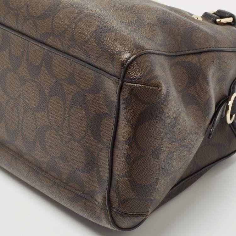 مملوكة مسبقًا Coach Dark Brown/Black Signature Coated Canvas and Leather Margot Satchel