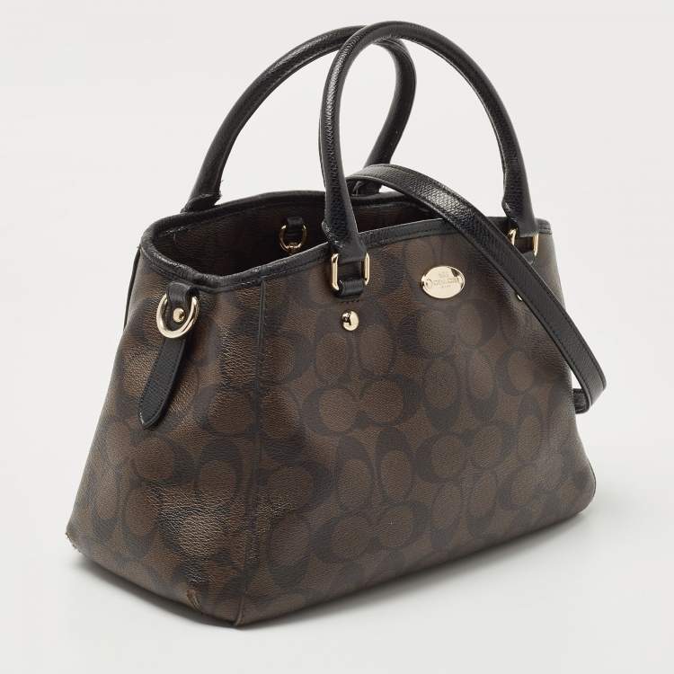 مملوكة مسبقًا Coach Dark Brown/Black Signature Coated Canvas and Leather Margot Satchel