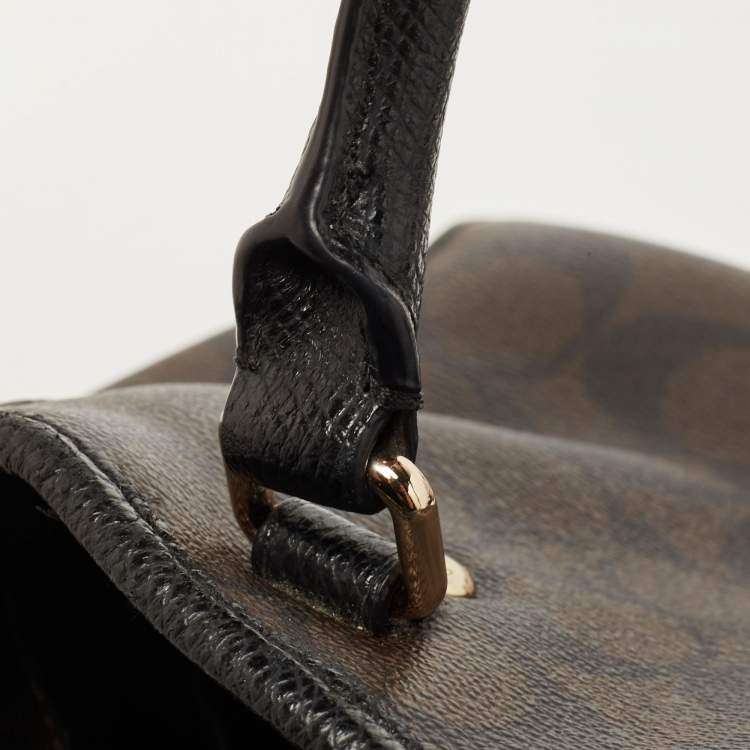 مملوكة مسبقًا Coach Dark Brown/Black Signature Coated Canvas and Leather Margot Satchel