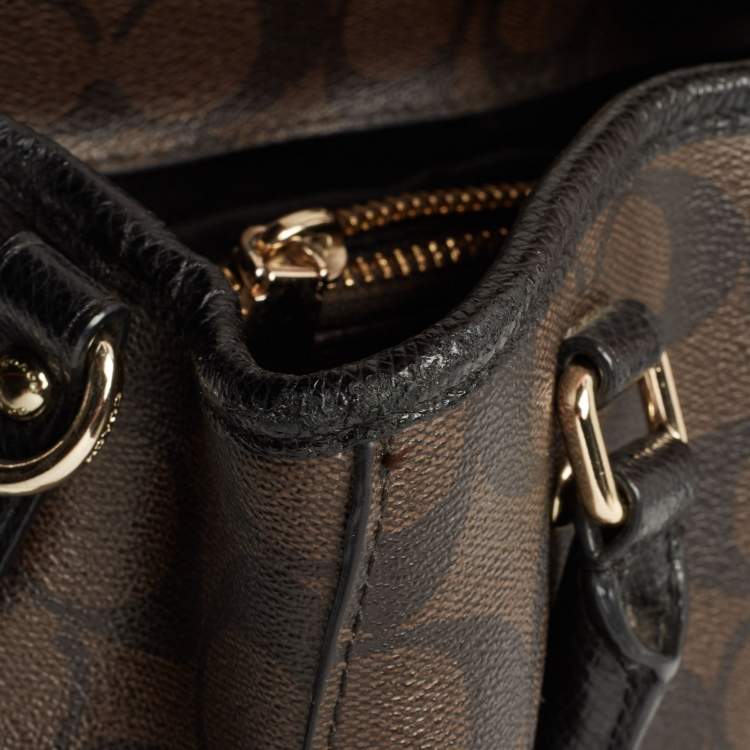 مملوكة مسبقًا Coach Dark Brown/Black Signature Coated Canvas and Leather Margot Satchel