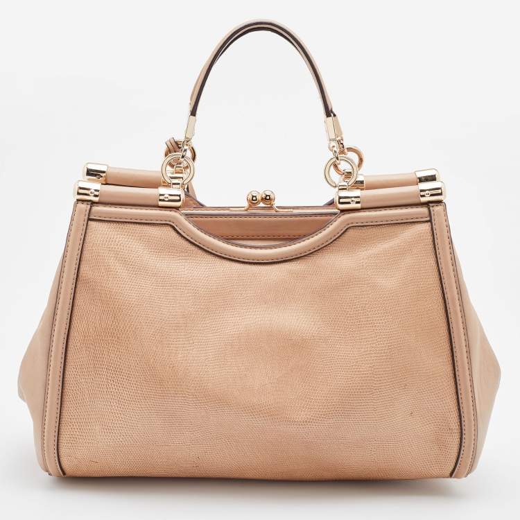 Pre Owned Coach Beige Lizard Embossed Leather Madison Pinnacle Carrie Satchel