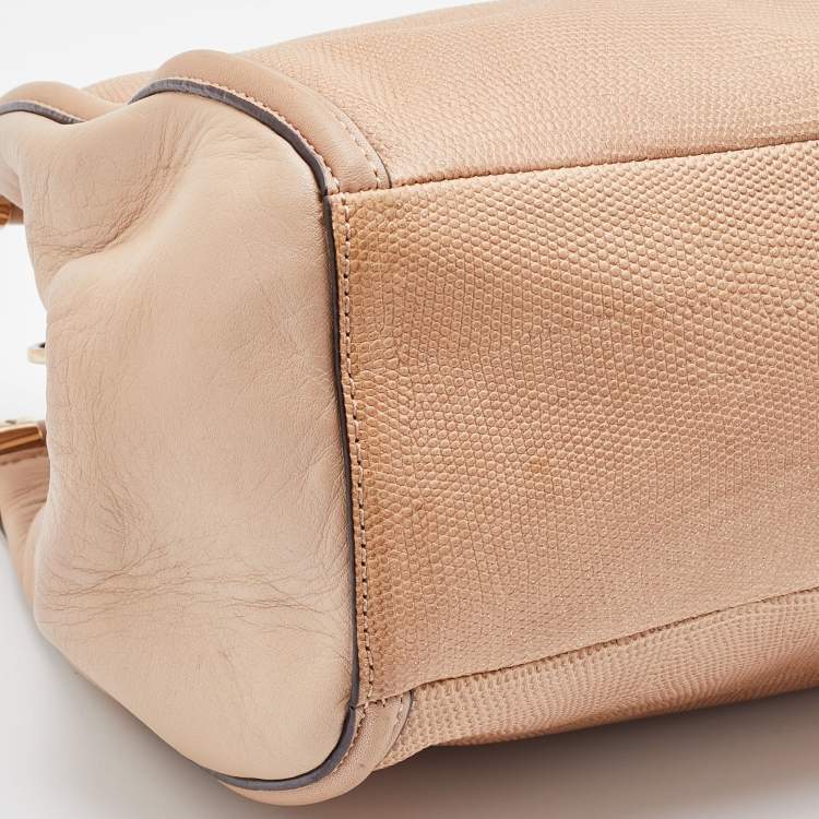 Pre Owned Coach Beige Lizard Embossed Leather Madison Pinnacle Carrie Satchel