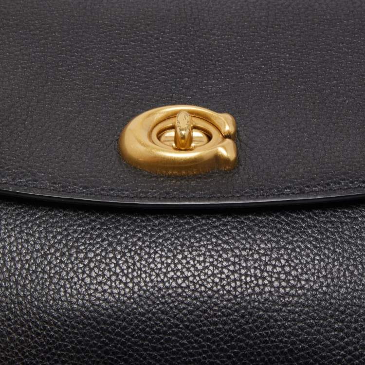 Pre Owned Coach Black Grained Leather Cassie Top Handle Bag
