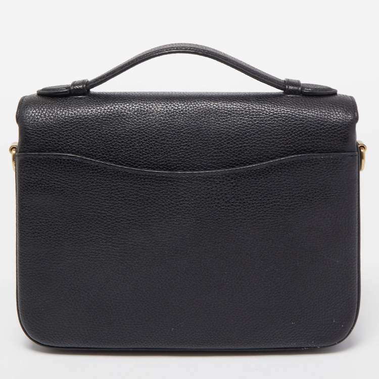 Pre Owned Coach Black Grained Leather Cassie Top Handle Bag