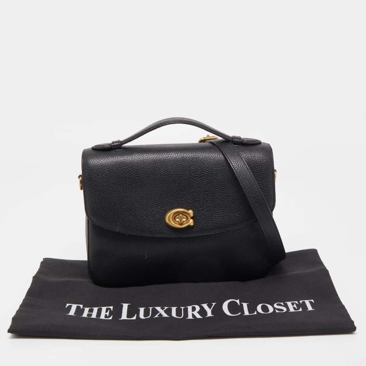 Pre Owned Coach Black Grained Leather Cassie Top Handle Bag