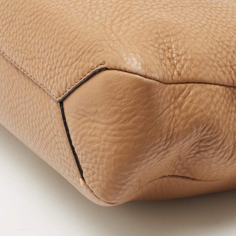 Pre Owned Coach Tan Leather Zip Crossbody Bag