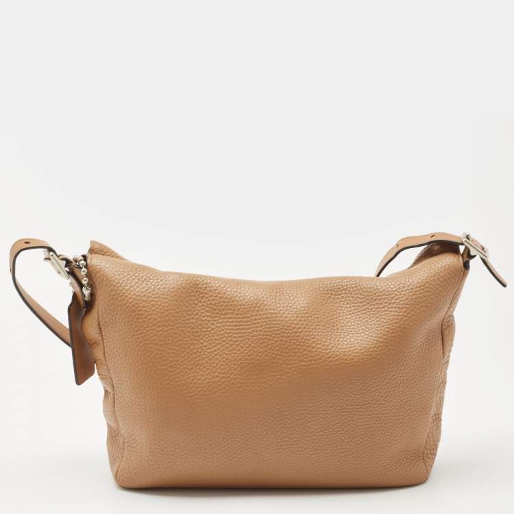 Pre Owned Coach Tan Leather Zip Crossbody Bag