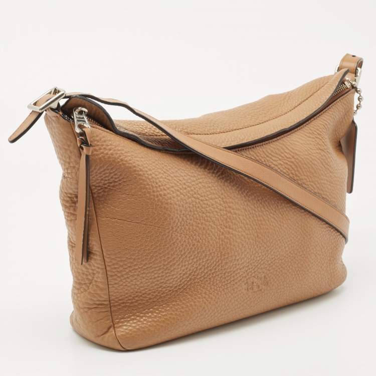 Pre Owned Coach Tan Leather Zip Crossbody Bag