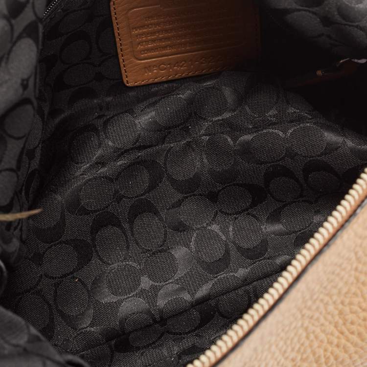 Pre Owned Coach Tan Leather Zip Crossbody Bag
