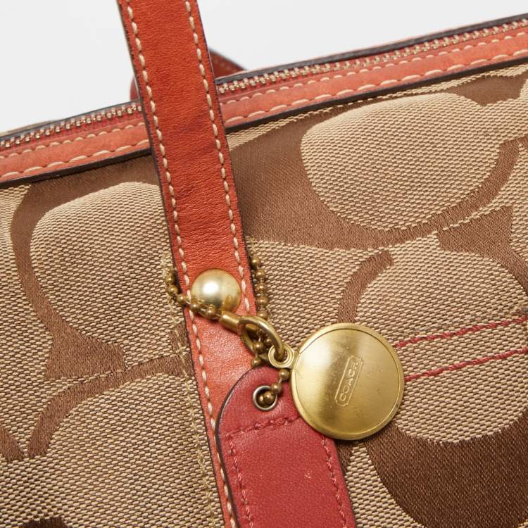 Pre Owned Coach Beige/Orange Signature Canvas and Leather Satchel